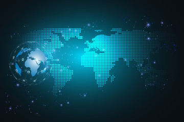 Glowing global network connection. World map hexagonal mesh and line as business, composition concept. Vector Illustration.