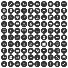 100 construction site icons set black circle