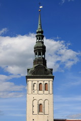 Fototapeta na wymiar Belfry of Saint Nicholas Church in Tallinn, Estonia