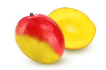 Mango fruit and half isolated on white background close-up