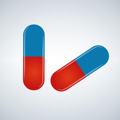 Blue and red pills. Vector illustration isolated on white background.