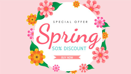 Spring sale background vector with flowers  illustration template or banner
