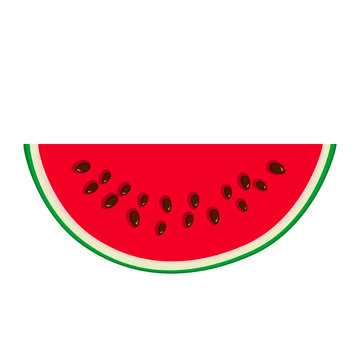 Slice of Watermelon Isolated on White Background, Juicy Fresh Slice of Half Watermelon, Summer Time, Vector Illustration