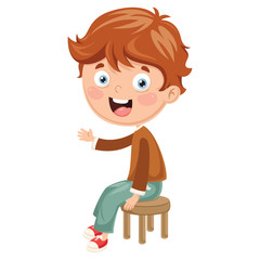 Vector Illustration Of Kid Sitting On Chair