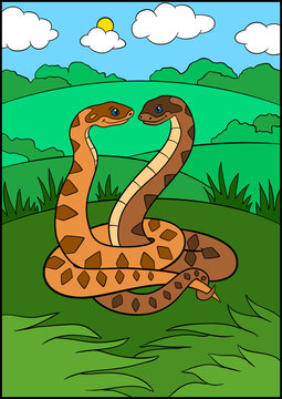 Cartoon animals. Two cute vipers smile.