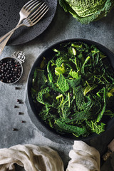 Vegetarian cuisine: fried cabbage with juniper berries