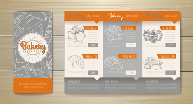 Vintage bakery menu design. Restaurant menu. Document template