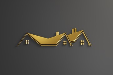 Real Estate Gold Logo Design. 3D Rendering Illustration