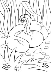 Coloring pages. Little cute baby viper smiles.