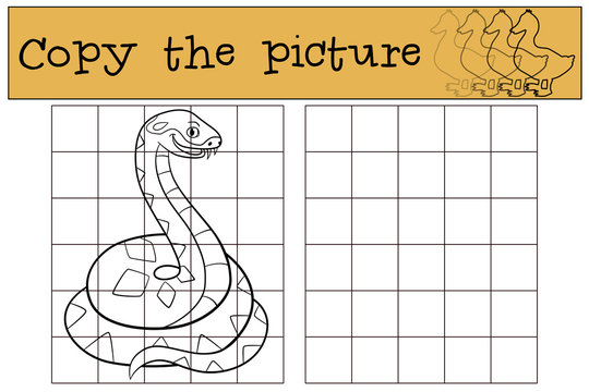Educational game: Copy the picture. Little cute smiling viper.