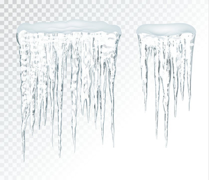 Transparent icicles, vector set.