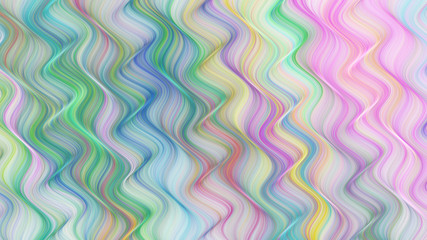 Abstract pink, green, yellow and blue zigzag texture. Fractal background. Fantasy digital art. 3D rendering.