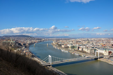 Fototapeta na wymiar Great view of Budapest and the river Danube from the citadel