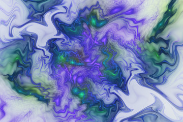 Abstract green and blue swirly shapes. Fantasy fractal texture. Digital art. 3D rendering.