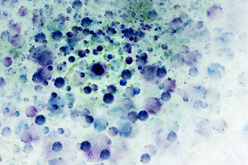 Abstract chaotic blue and green drops. Digital fractal art. 3D rendering.