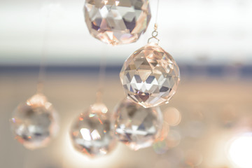 Balls glass hanging faceted luxury. Interior decorative balls and ornaments. 