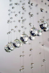 Background with Sphere glass hanging decorative. Balls for an interior and jewelry.