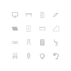 Furniture simple linear icons set. Outlined vector icons