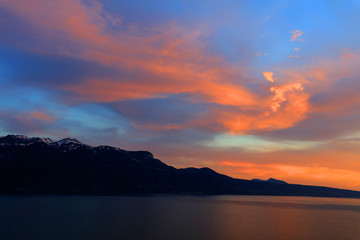 Fototapeta premium Sunset over Leman Lake, Geneva, Europe