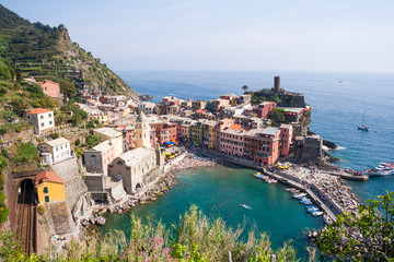 Fototapeta na wymiar Vernazza on the Cinque Terre (meaning Five Lands) on Ligurian Riviera in Italy.