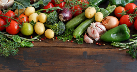 Fresh raw vegetables and herbs
