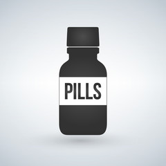 Pills bottle icon. Modern pill bottle for pills or capsules. Flat style vector illustration isolated on light background.