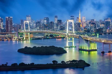 Foto op Canvas Tokyo skyline with rainbow bridge and tokyo tower taken at dusk, Tokyo, Japan © cittadinodelmondo
