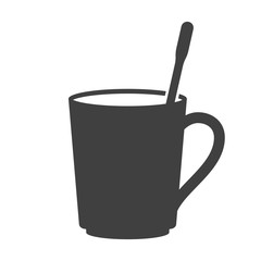 Icon of a mug with a teaspoon inside. Vector on white background