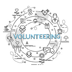 Flat colorful design concept for Volunteering. Infographic idea of making creative products..Template for website banner, flyer and poster.
