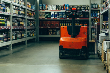 electric trolley in store. equipment for mall. copy space
