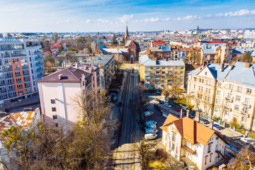 Fototapeta na wymiar winter view of european city. birds eye view.