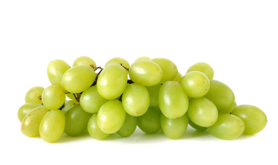 Fresh green grapes isolated on white background, bunch of grapes. Vegetarian Concept, Organic Vitamins. Organic and Benefit Fruit.	