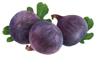 Fresh figs with leafs isolated on white background with clipping path