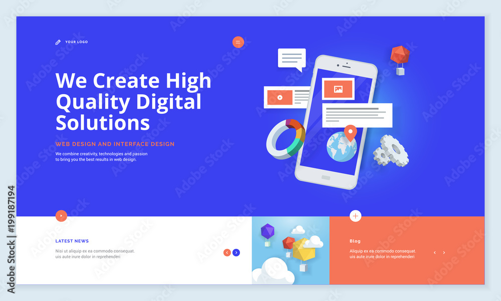 Wall mural effective website template design. modern flat design vector illustration concept of web page design