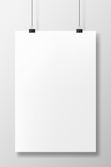 White poster mocap on a gray wall. Empty template. White paper.