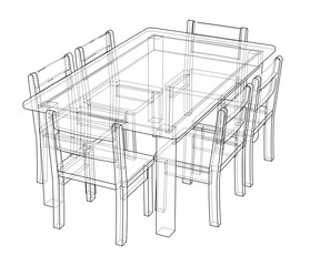 Table with chairs. 3d illustration