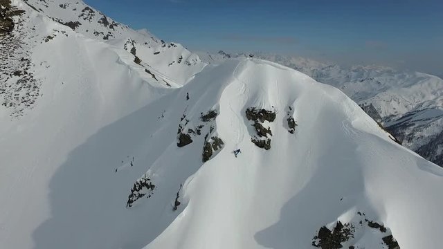 Splitboard snowboard Freeride Aerial Shot With Drone