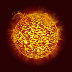 sun burning - surface solar explosion,3d illustration.