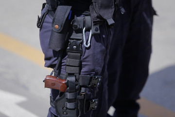 Details of the security kit of a police officer