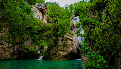 Fototapeta na wymiar Hotnitsa Waterfalls are also known as Kaya Bunar