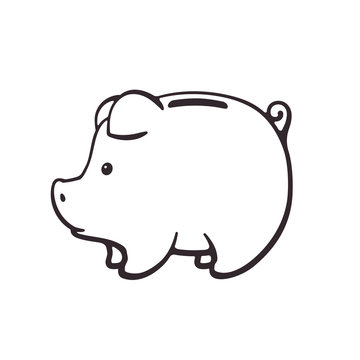 Doodle of piggy bank for cash money in side view