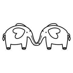 two elephants lovely animals image vector illustration black and white