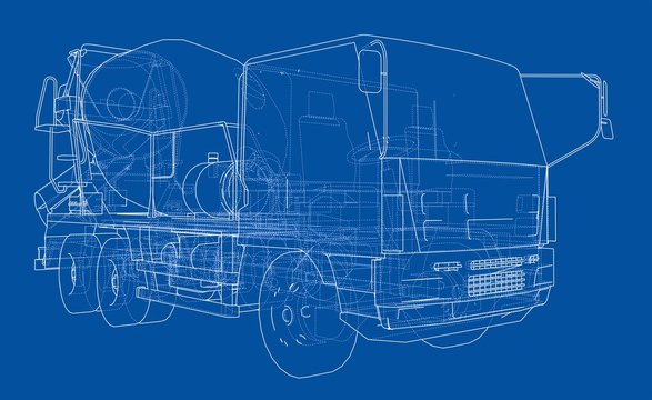 Truck mixer sketch. 3d illustration
