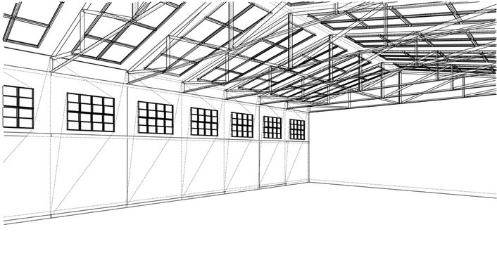 Warehouse sketch. 3d illustration