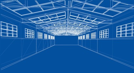 Warehouse sketch. 3d illustration