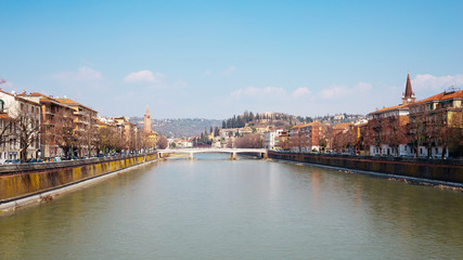 Obraz premium Landscape of river banks. Verona, Adige river