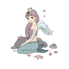 Cute cartoon little mermaid. Siren. Sea theme.