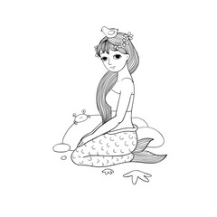 Cute cartoon little mermaid. Siren. Sea theme.