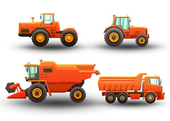 Vector isolated illustrations of agricultural machinery.