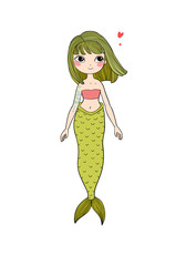 Cute cartoon little mermaid. Siren. Sea theme.